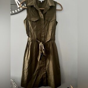 Marled olive green button down cotton sleeveless dress size small